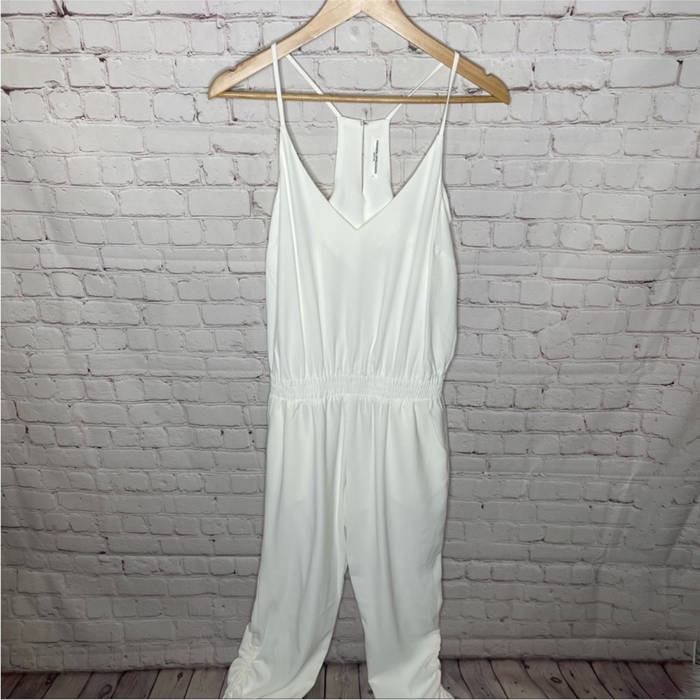 Amanda Uprichard Lowell Jumpsuit Ivory White Ruched Ankle Leg Revolve Party